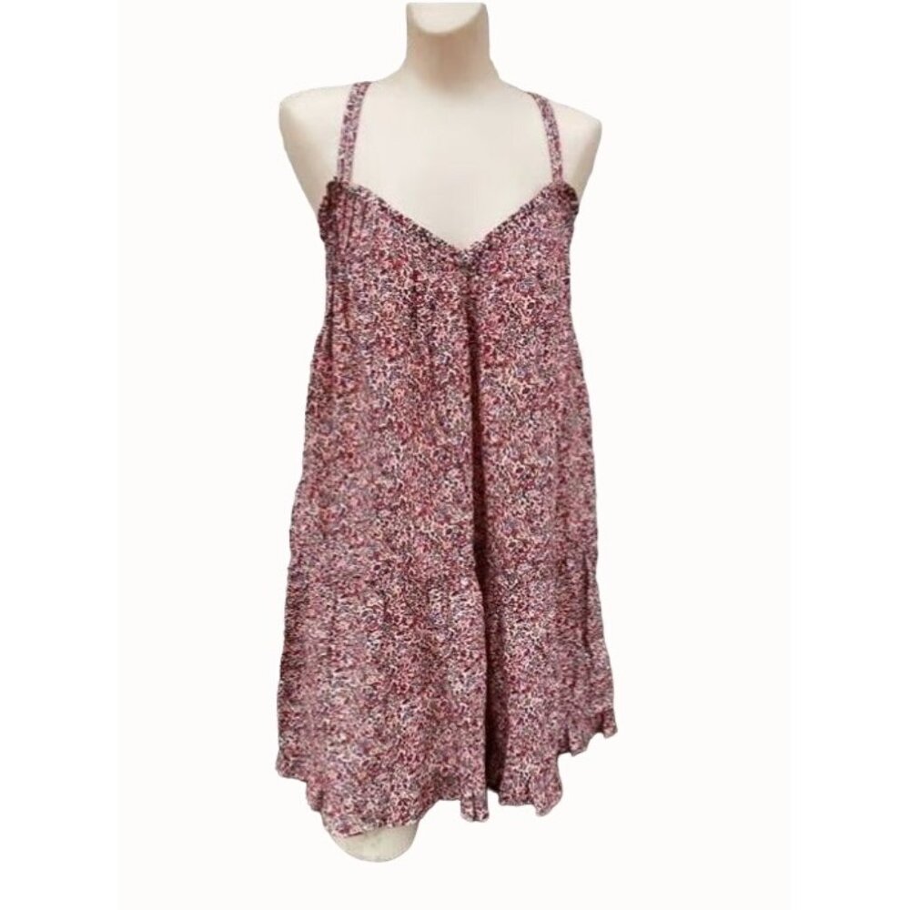 Universal Thread Womens Mini Dress Criss Cross Back Short Pintuck Pink Floral L